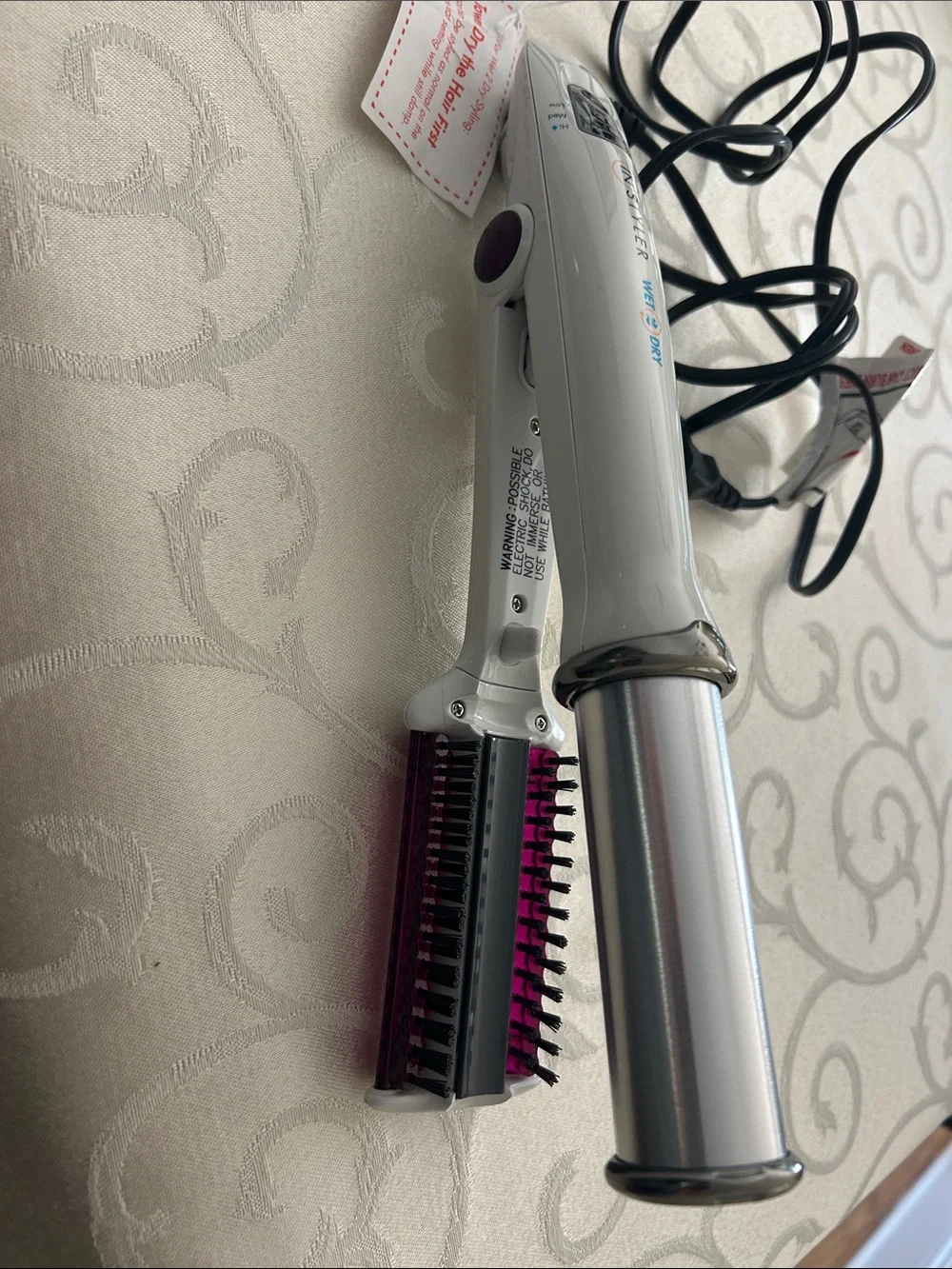 InStyler Wet to Dry Silver Curling Iron with Pink Bristle Brush